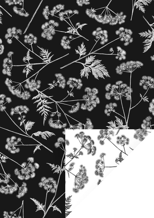 Cadeaupapier dotted wildflower zwart/wit 50cm